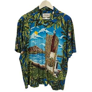 Men's Hawaiian Shirt King Kamehameha Size Large Preowned